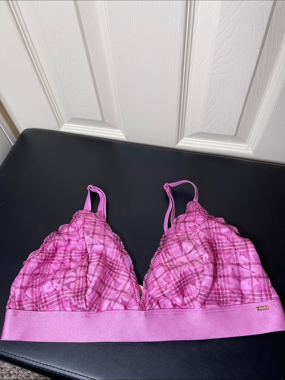 PINK Victoria's Secret Pink Plaid Lace-Trim Bralette
